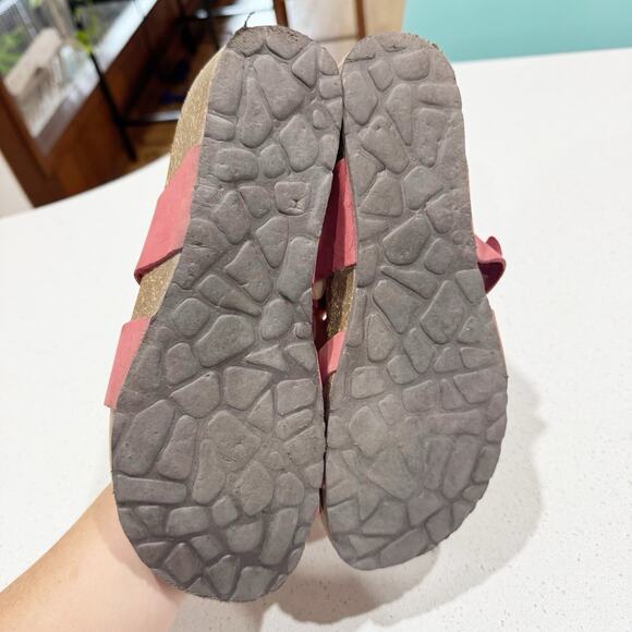 Bio Gold Italy Pink Leather Cross Strap Cork Sandals Women 8.5 - Picture 5 of 6